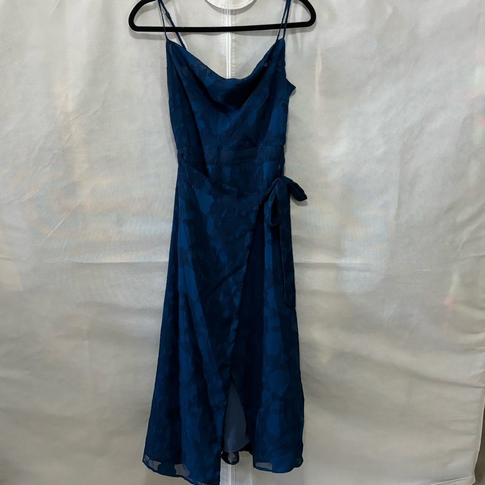 Lulus Blue Floral Detail Wrap Midi Dress